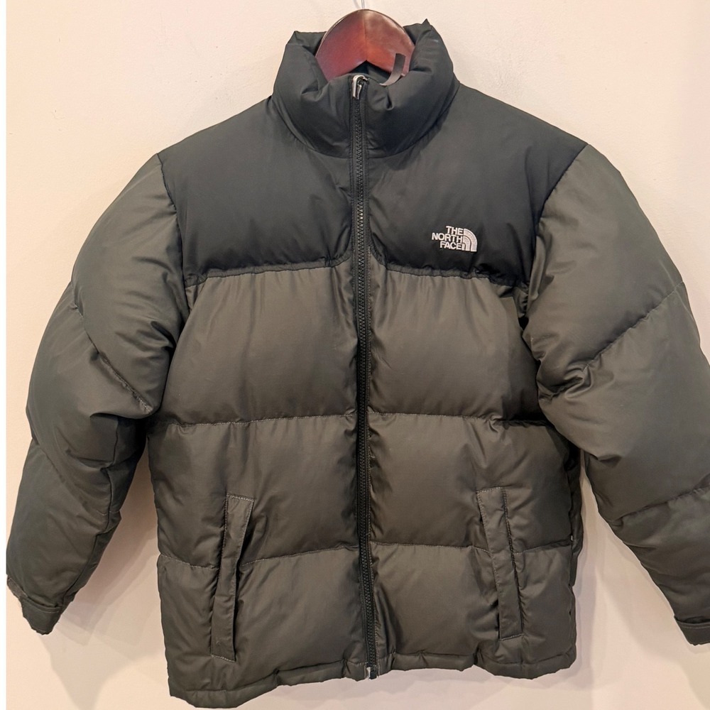 The North Face Boys Nuptse 600 Down Puffer Jacket Olive Black Large L A493